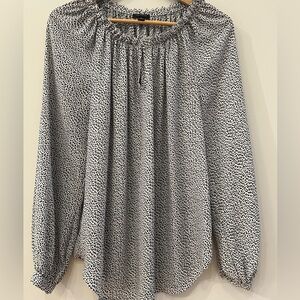 Ann Taylor White and Black Long Sleeve Blouse, Size Medium